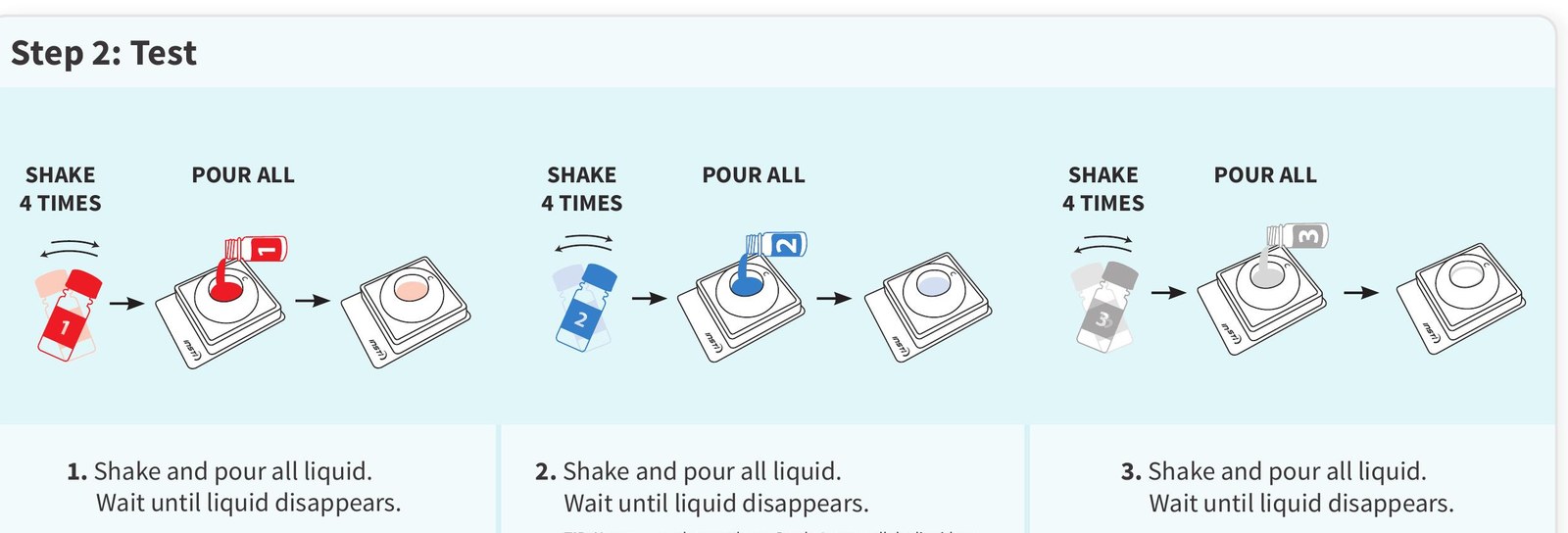 Step 2: shake bottle 1 then pour solutions 2 and 3